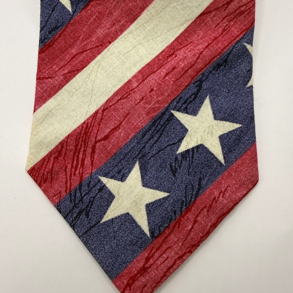 Rooster Mens American Flag Stars and Stripes Cotton Necktie Made in USA Red Blue - Picture 4 of 5